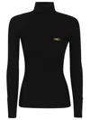 Elisabetta Franchi Ribbed Turtleneck Sweater With Satin Pocket In Black