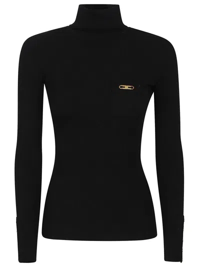 ELISABETTA FRANCHI RIBBED TURTLENECK SWEATER WITH SATIN POCKET