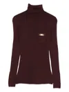 Elisabetta Franchi Turtleneck Sweater With Pocket In Brown
