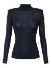 Elisabetta Franchi Ribbed Turtleneck Top In Blue