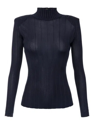 Elisabetta Franchi Ribbed Turtleneck Top In Blue