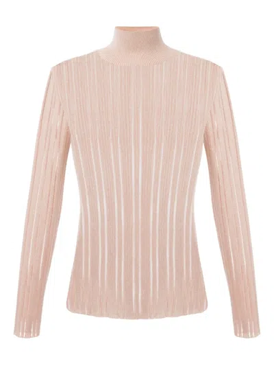 Elisabetta Franchi Ribbed Turtleneck Top In Pink