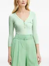 Elisabetta Franchi Ribbed V-neck Buttoned Sweater In Green