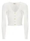 Elisabetta Franchi Cropped Ribbed Knit V-neck Cardigan In White