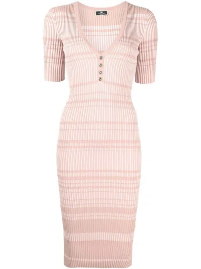Elisabetta Franchi Geripptes Kleid Mit V-ausschnitt In Pink