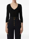 Elisabetta Franchi Rib Knit Top With V-neck In Black
