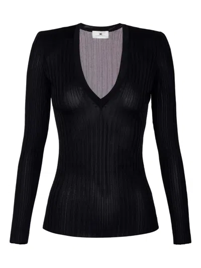Elisabetta Franchi Ribbed V-neck Sweater In Black