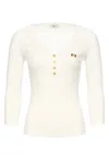 Elisabetta Franchi Ribbed V-neck Sweater With Decorative Buttons In White