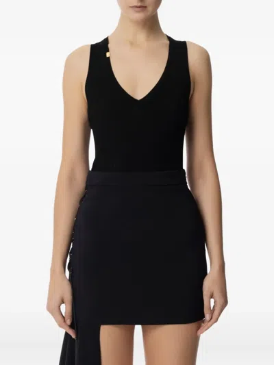 Elisabetta Franchi Ribbed V-neck Top In Black