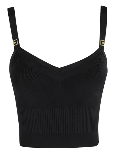 Elisabetta Franchi Ribbed V-neck Top In Black