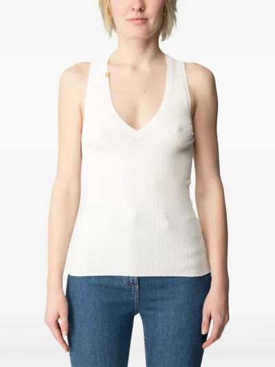 Elisabetta Franchi Ribbed V-neck Top In White