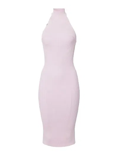 Elisabetta Franchi Ribbed Viscose Dress With Heart In Nude & Neutrals