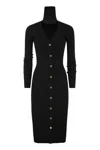 Elisabetta Franchi Ribbed Viscose Midi Dresses With Button Placket In Black