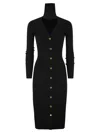 Elisabetta Franchi Ribbed Viscose Midi Dresses With Button Placket In Black