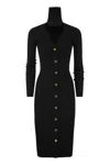 Elisabetta Franchi Ribbed Viscose Midi Dresses With Button Placket In Black