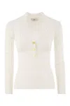 Elisabetta Franchi Ribbed Viscose Sweater With Button Placket In Beige