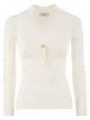 Elisabetta Franchi Ribbed Viscose Sweater With Button Placket In Avory