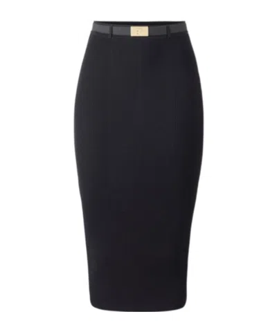 Elisabetta Franchi Ribbed Waistband Midi Skirt In Black