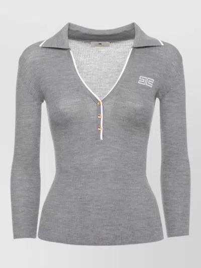 Elisabetta Franchi Ribbed Wool Crewneck Sweater In Gray