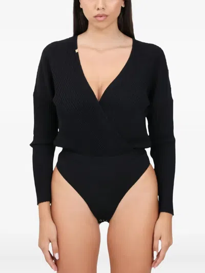 Elisabetta Franchi Wrap Blouse With Bodysuit Design In Black