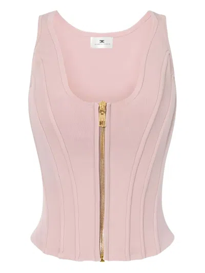 Elisabetta Franchi Ribbed Zip Top In Pink