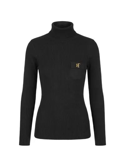 Elisabetta Franchi Ribbed-knit Logo Turtleneck Sweater In Black