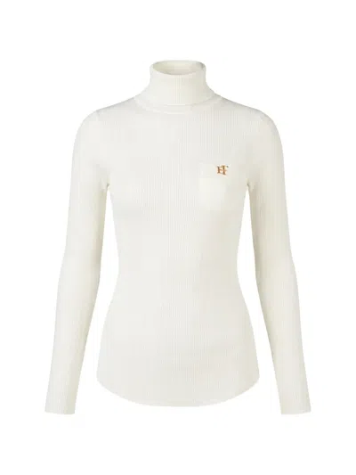 Elisabetta Franchi Ribbed-knit Logo Turtleneck Sweater In Neutral