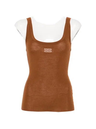 Elisabetta Franchi Ribbed-knit Logo-embroidered Vest In Brown