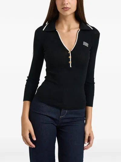Elisabetta Franchi Ribbed-knit Logo-plaque Polo Shirt In Black