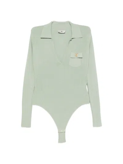 Elisabetta Franchi Ribbed-knit Long-sleeve Bodysuit In Green