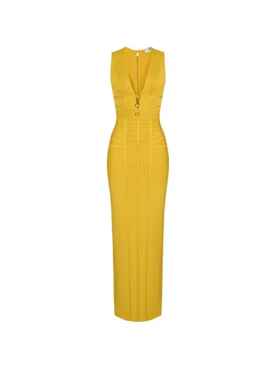 Elisabetta Franchi Ribbed-knit Maxi Dress In Yellow
