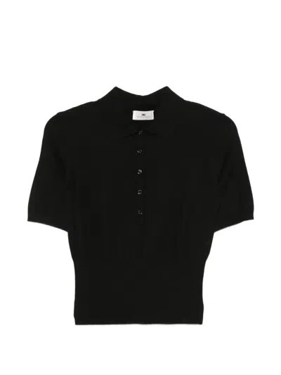 Elisabetta Franchi Ribbed-knit Short-sleeve Polo Shirt In Black