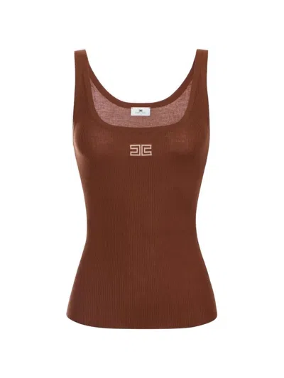 Elisabetta Franchi Ribbed-knit Tank Top In 브라운