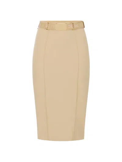 Elisabetta Franchi Ribbing Midi Skirt In Neutral