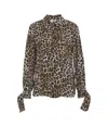 Elisabetta Franchi Ribbon Cuffs Animalier Printed Georgette Blouse In Animalier