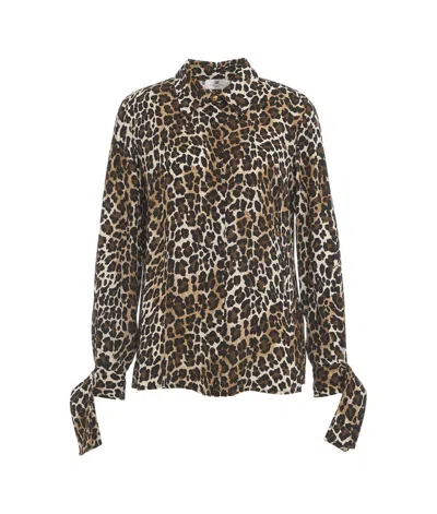 Elisabetta Franchi Ribbon Cuffs Animalier Printed Georgette Blouse In Brown