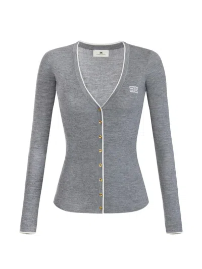 Elisabetta Franchi Rib-knit Cardigan In Gray