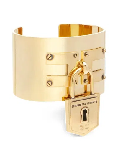 Elisabetta Franchi Rigid Bracelet With Padlock In Gold