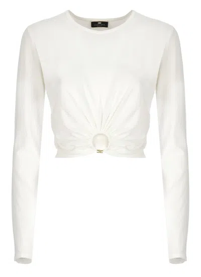 Elisabetta Franchi Ring Embellished Cropped Top In Avorio