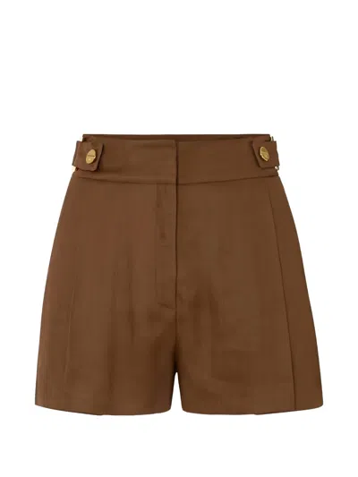 Elisabetta Franchi Tailored Bermuda Trousers Belt Loops Pleats In Brown