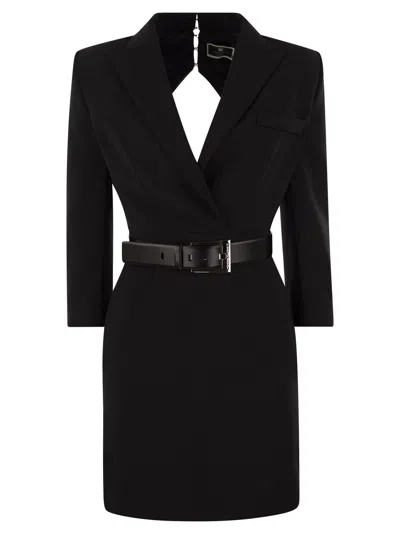Elisabetta Franchi Robe-manteau In Crepe With Cut Out Back In Black