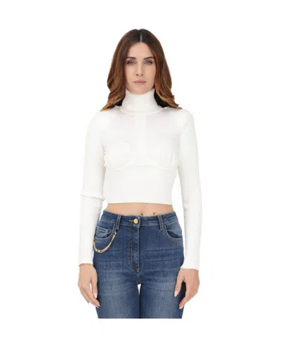 Elisabetta Franchi Roll-neck Horsebit Jumper In White