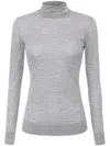 Elisabetta Franchi Gray Wool Turtleneck Sweater With Logo Embroidery