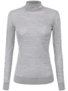 Elisabetta Franchi Gray Wool Turtleneck Sweater With Logo Embroidery In Grey