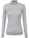 Elisabetta Franchi Gray Wool Turtleneck Sweater With Logo Embroidery In Grigio Melange