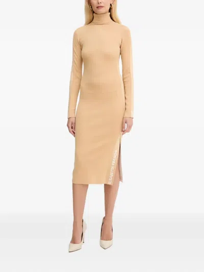 Elisabetta Franchi Roll-neck Side-slit Dress In Neutral