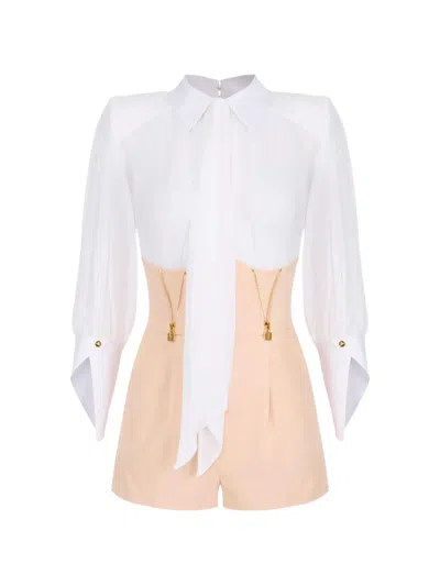 Elisabetta Franchi Romper Suit In Georgette And Technical Fabric In White