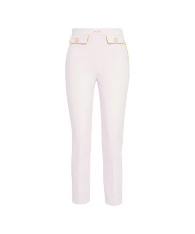 ELISABETTA FRANCHI ELISABETTA FRANCHI ROSE CRÊPE PANTS WITH ELEGANT PIPING AND LOGO CHARM