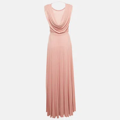 Pre-owned Elisabetta Franchi Rose Pink Lurex Knit Pleated Maxi Dress S