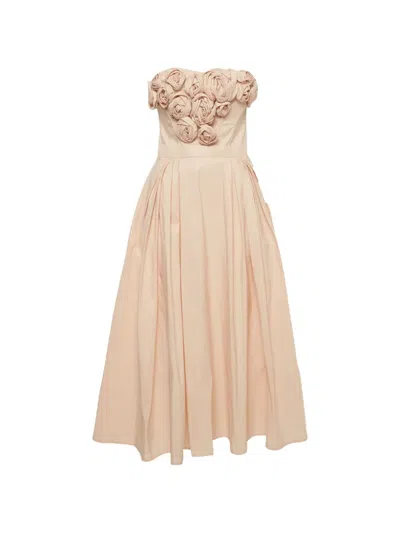 Pre-owned Elisabetta Franchi Rose-appliqué Gabardine Dress In Neutral